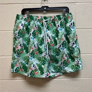 Disney Men's Tropical Mickey Swim Trunks - Green, White, Red